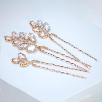 CZ Leafy Tails Set of 3 Hair Pins , Swarovski Hair pins Set, Bridal Hair Accessories, Gift For Her